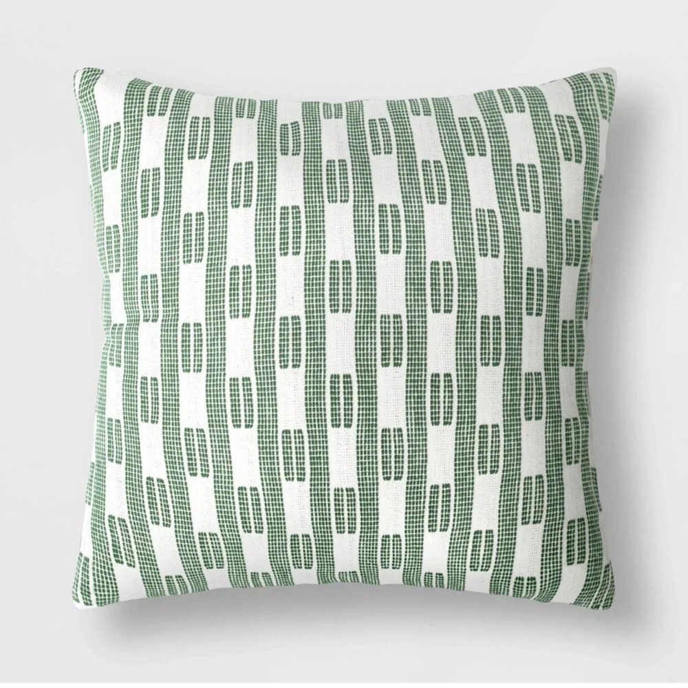 NEW Threshold Oversized 24” Dash Square Throw Pillow, Ivory/Green